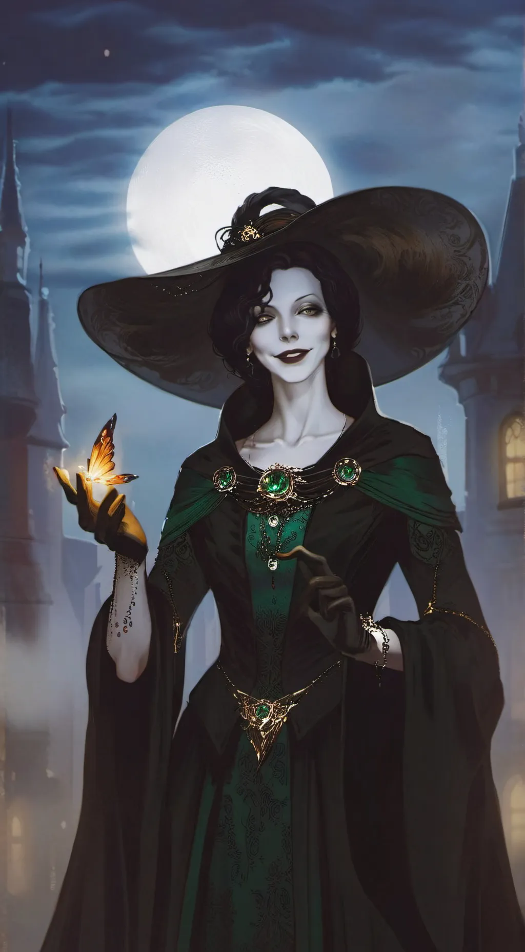 ai character: Lady Dimitrescu  background