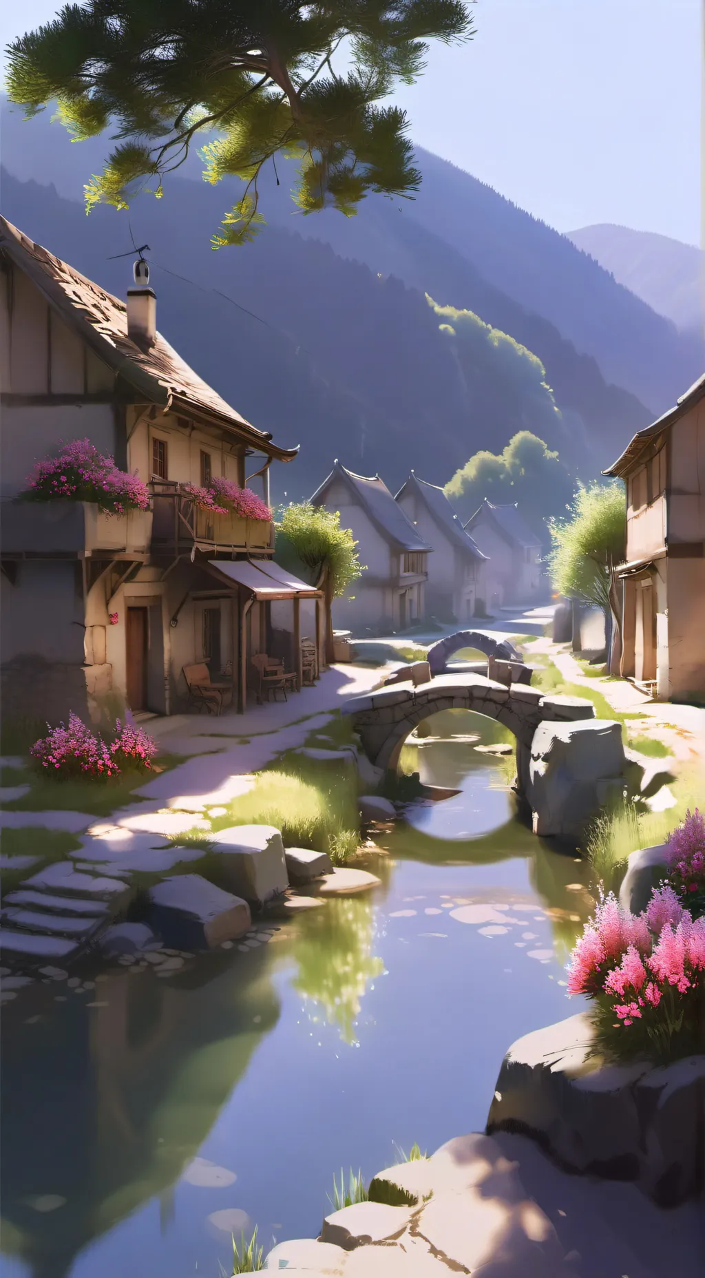 ai character: old age village background