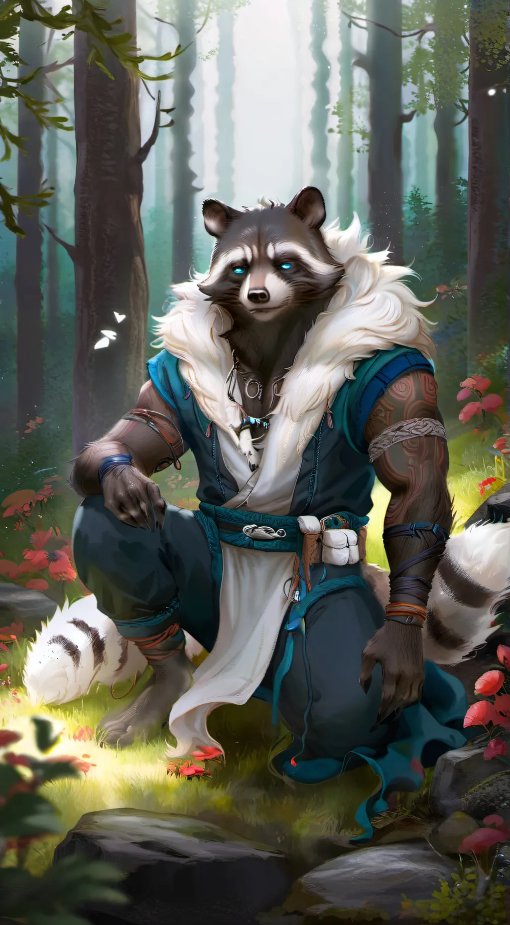 ai character: The raccoon man background