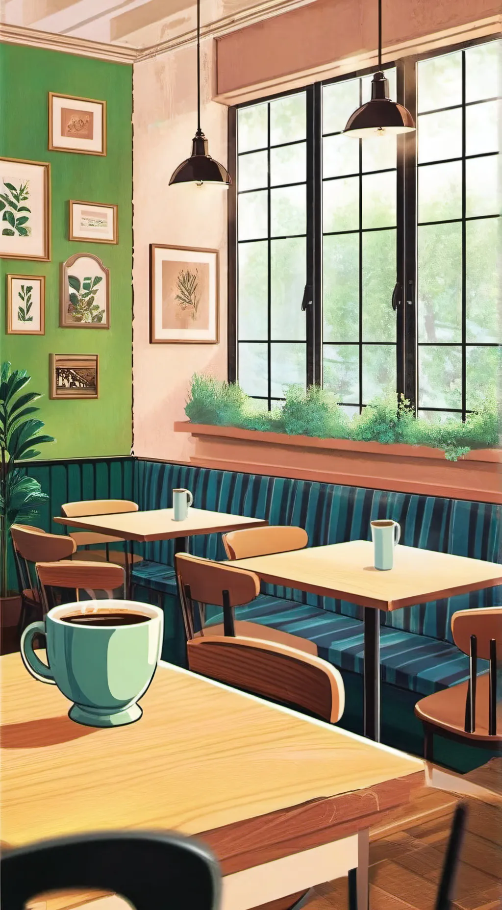 ai character: hybrid cafe background
