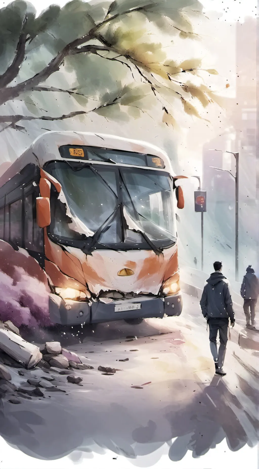 ai character: |bus crash| background