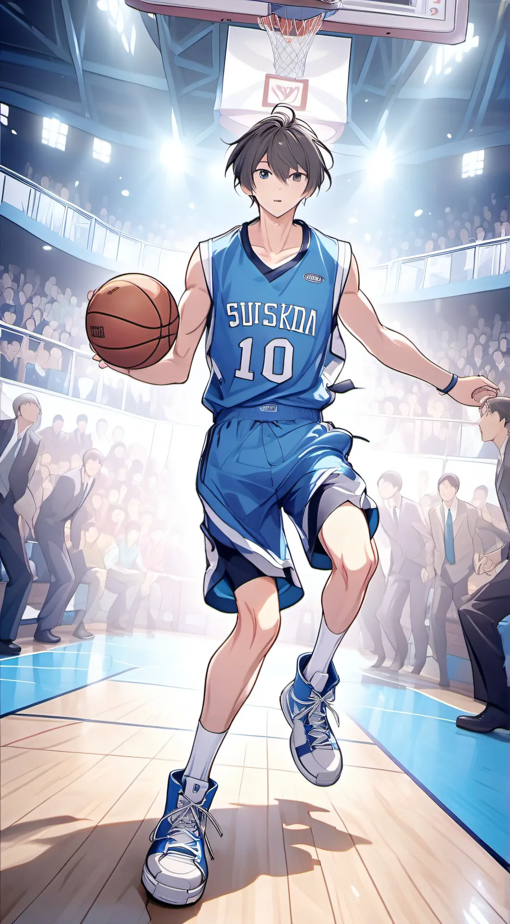 ai character: Basketball in high  background