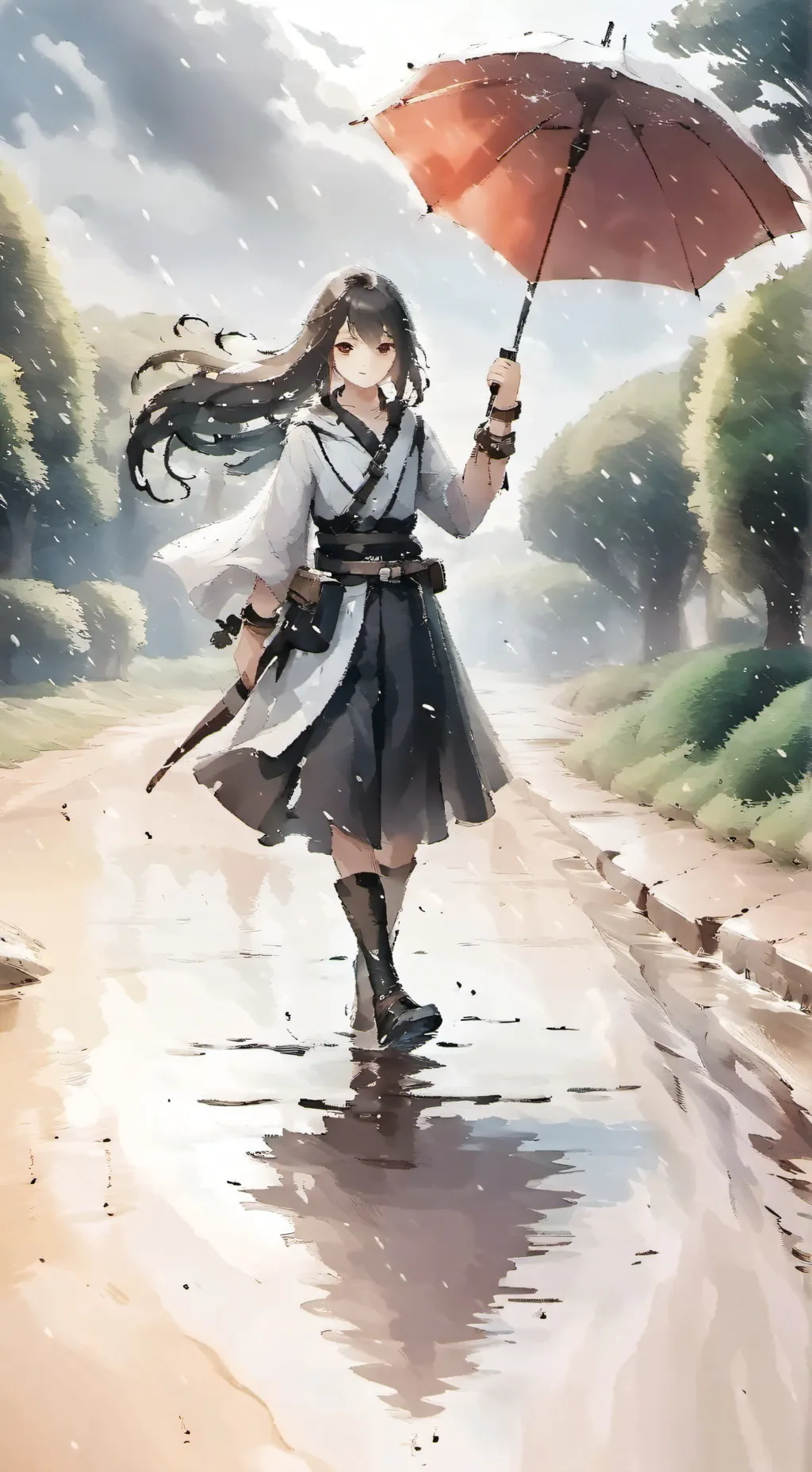 ai character: Alya raining day background