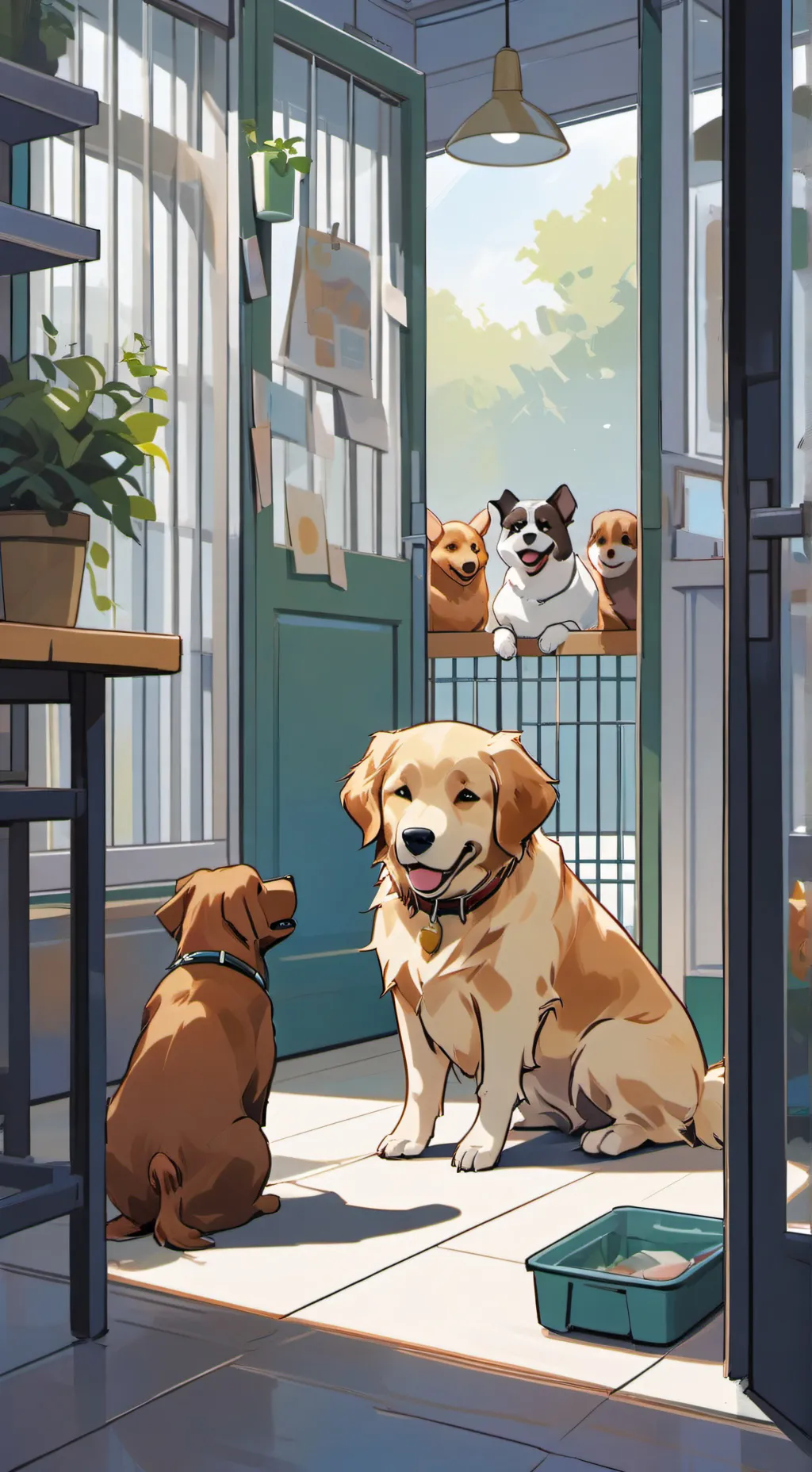 ai character: animal shelter background