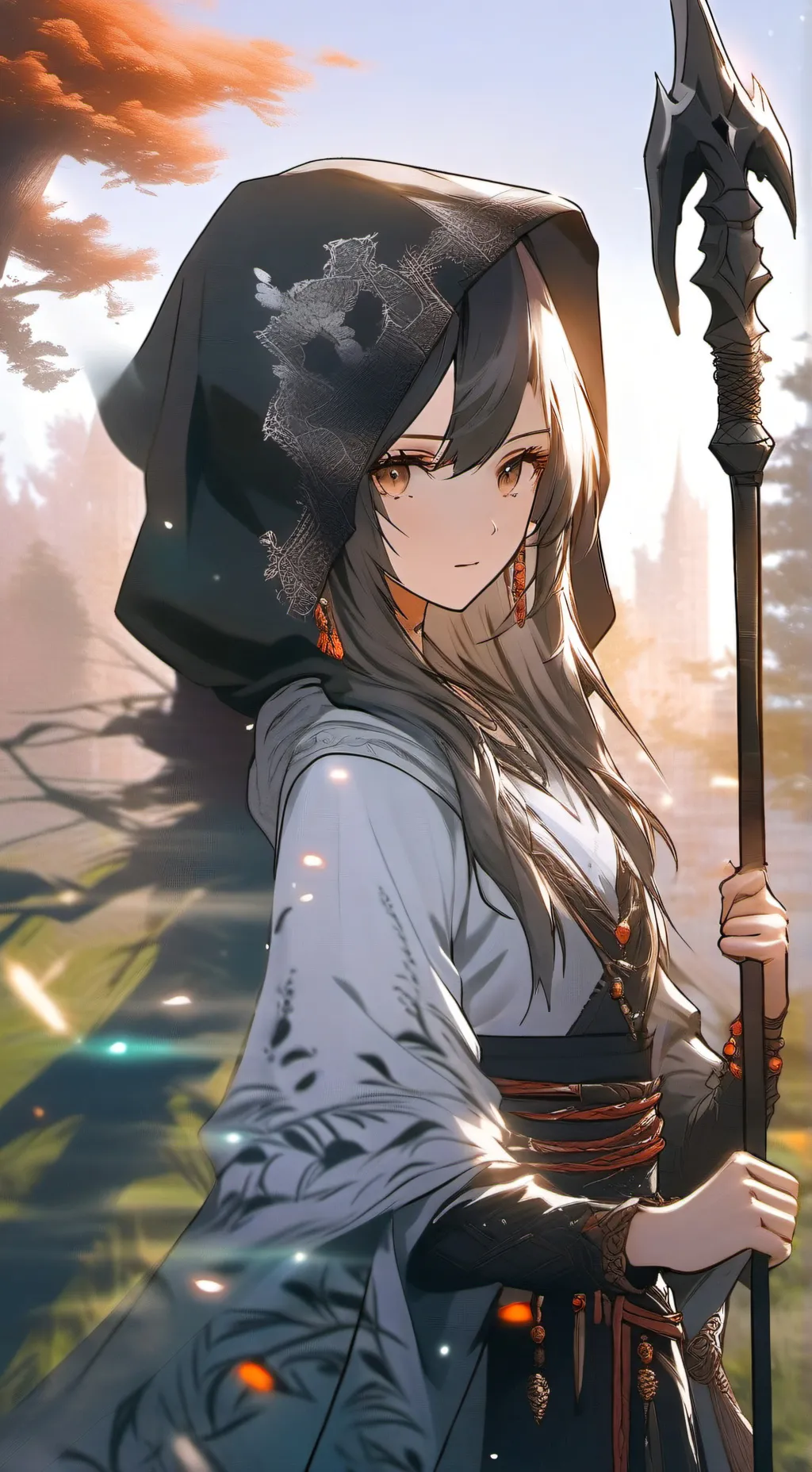 ai character: a girl grim reaper background