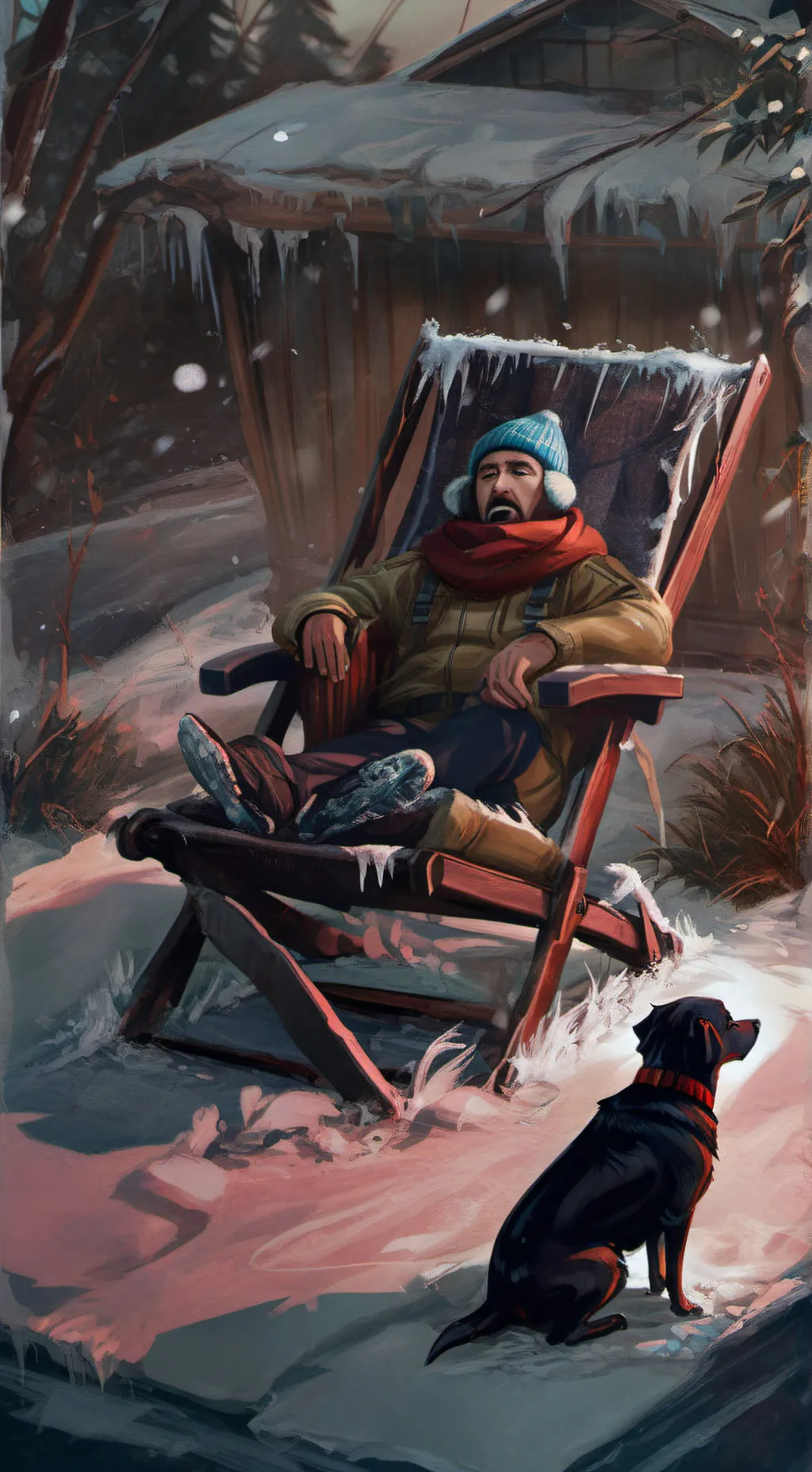 ai character: meu Deus que frio background