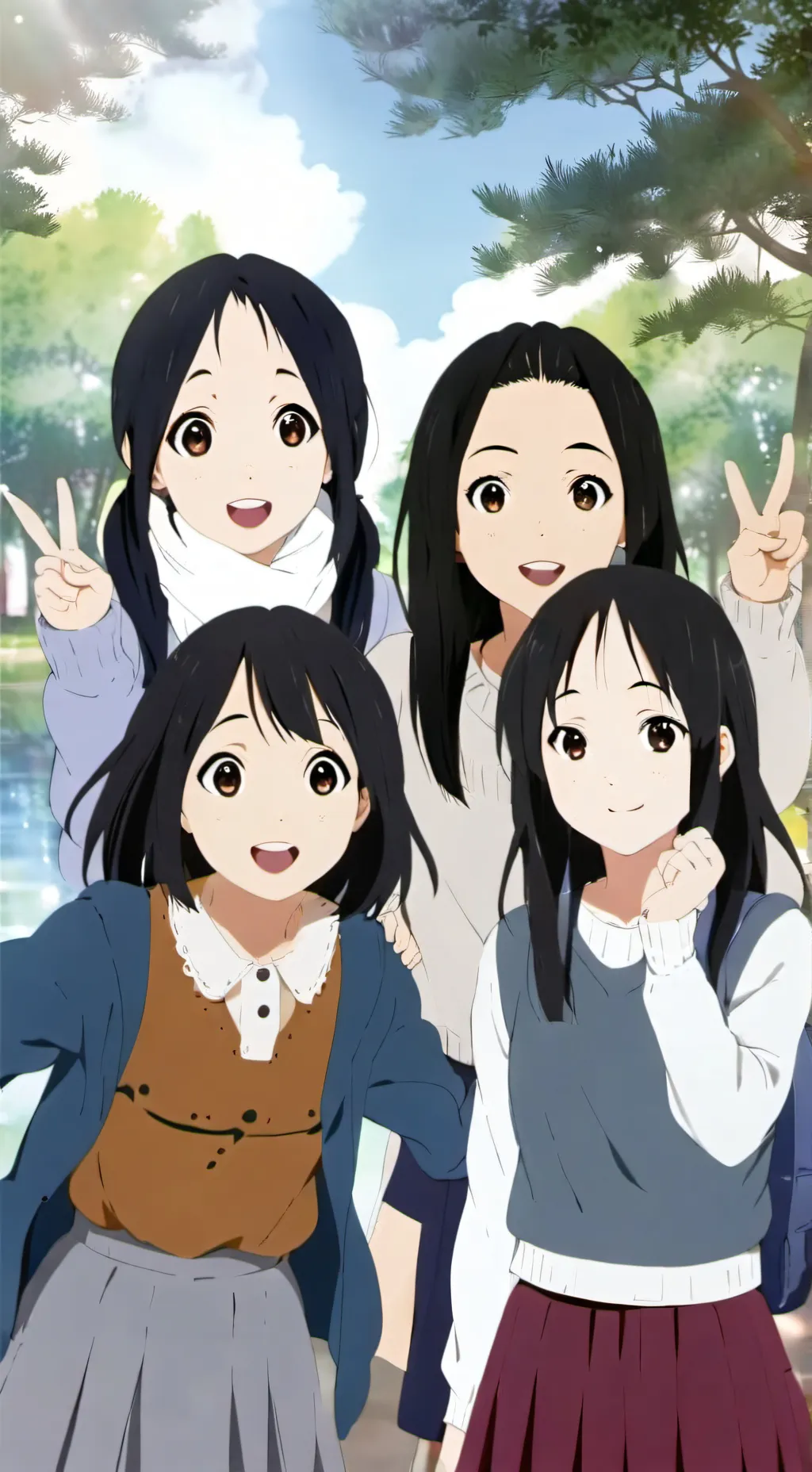 ai character: 4 girls sleep over background