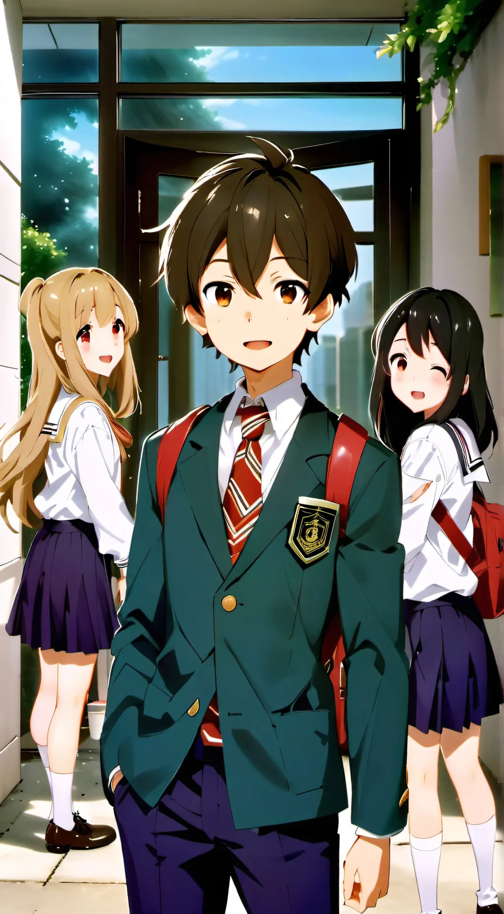 ai character: girls school boy background