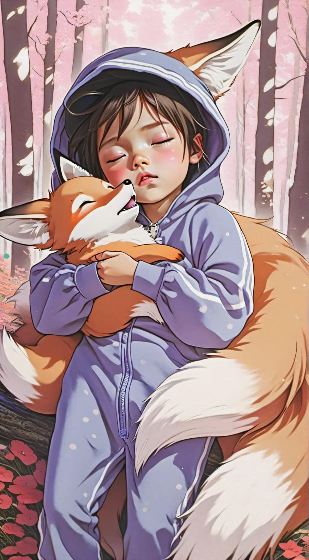 ai character: toddler fox boy  background