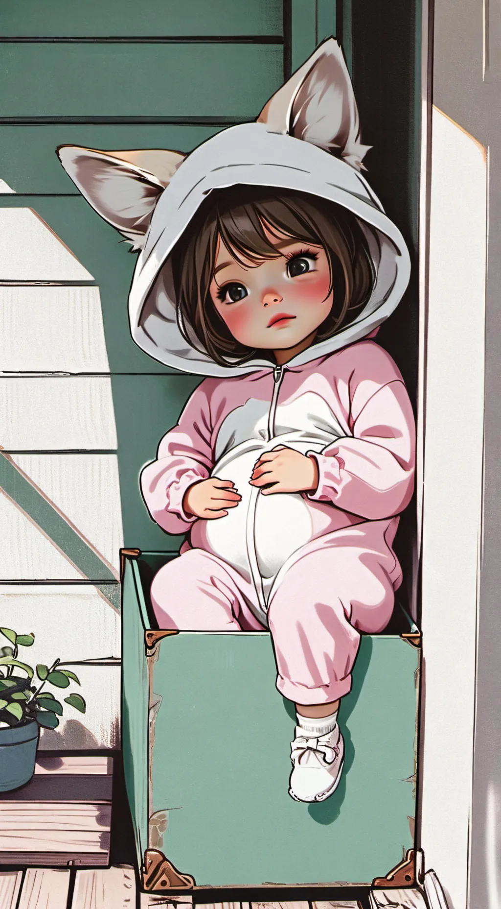 ai character: baby fox girl  background