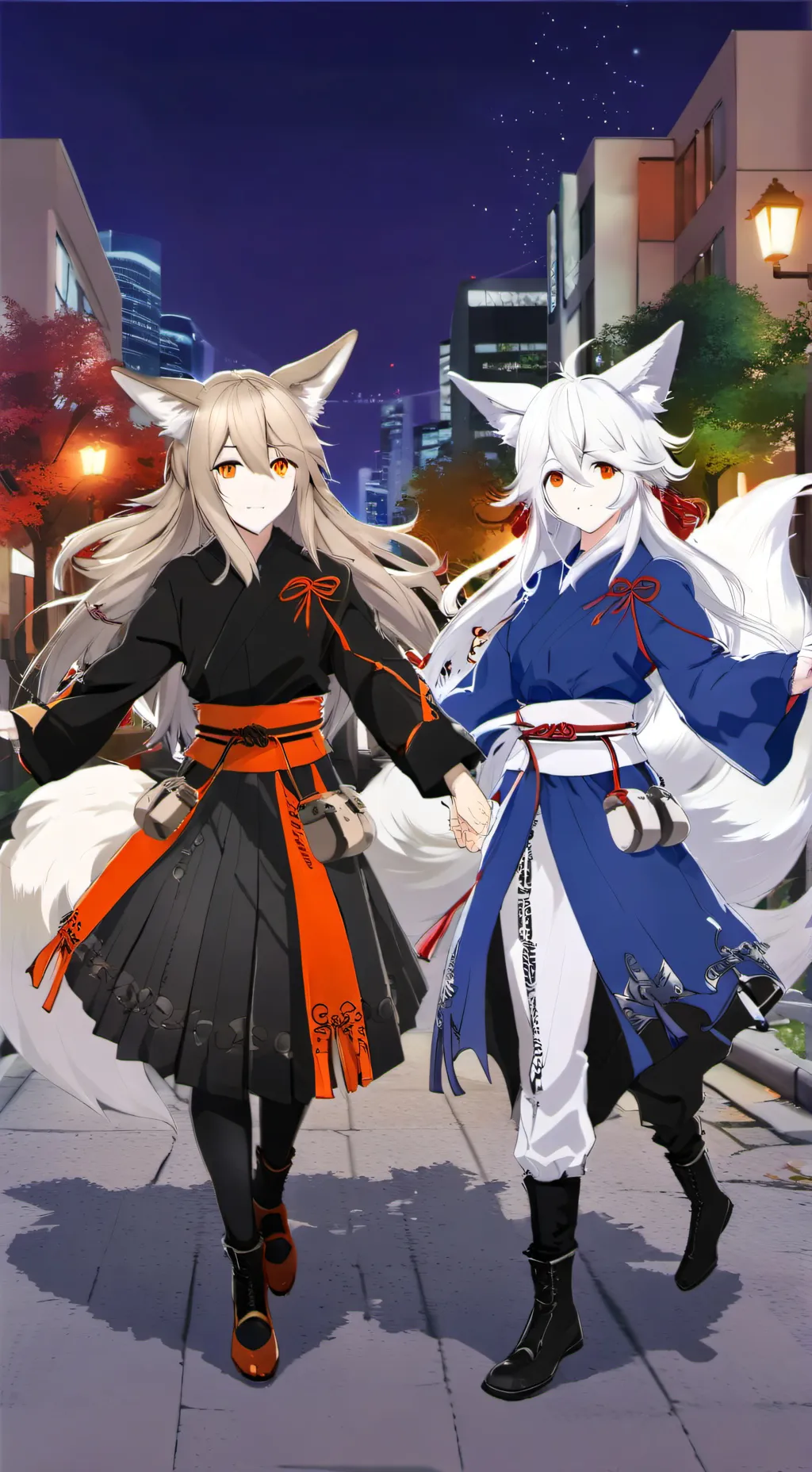 ai character: two Wolfs girls ❤️ background