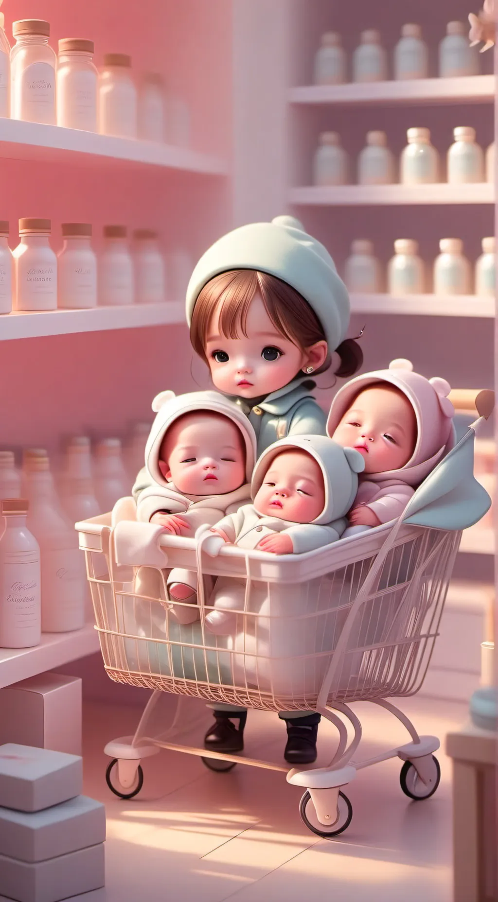 ai character: Baby Shop background
