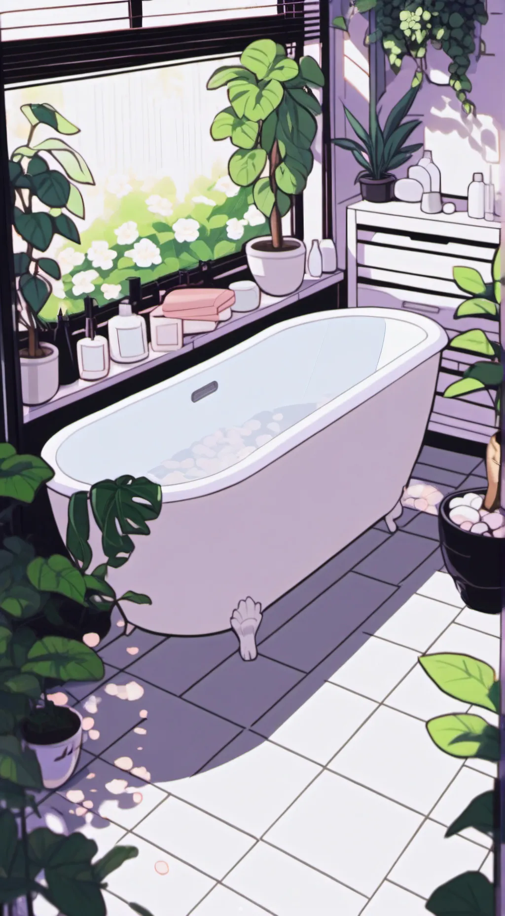 ai character: School bathroom background