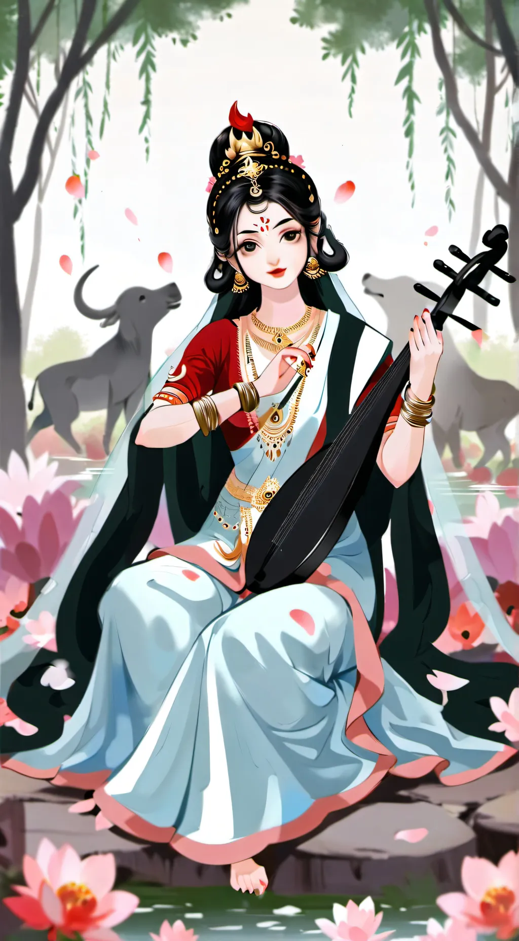 ai character: Saraswati Mata background