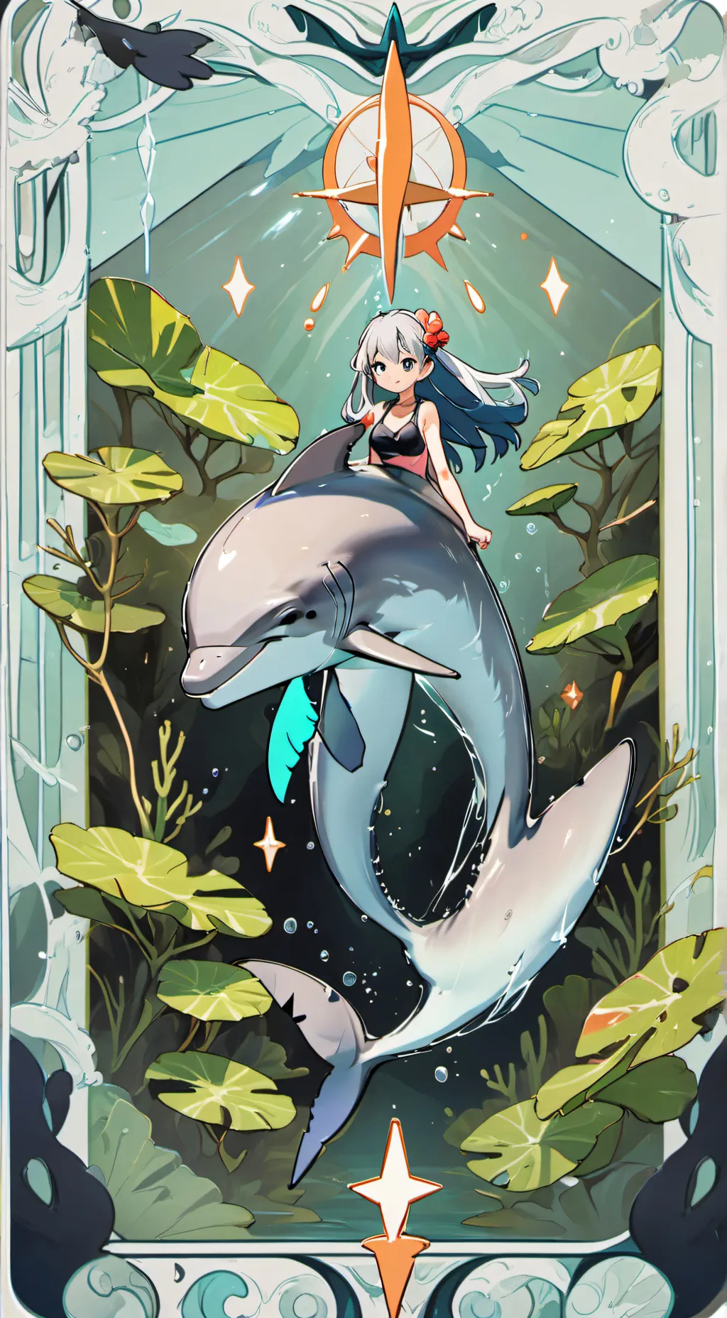 ai character: dolphin woman background