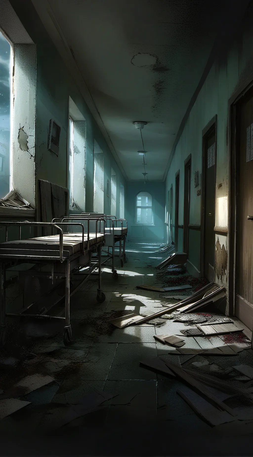 ai character: abandoned hospital background
