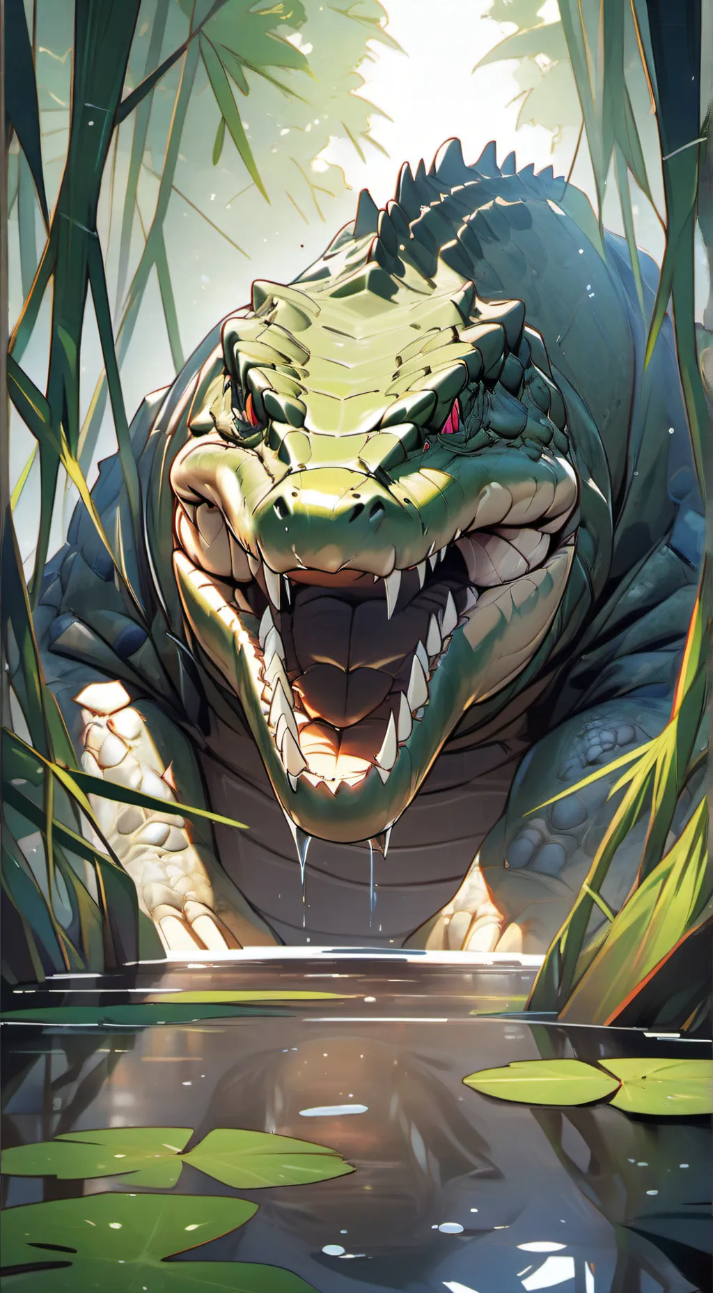 ai character: female crocodile  background