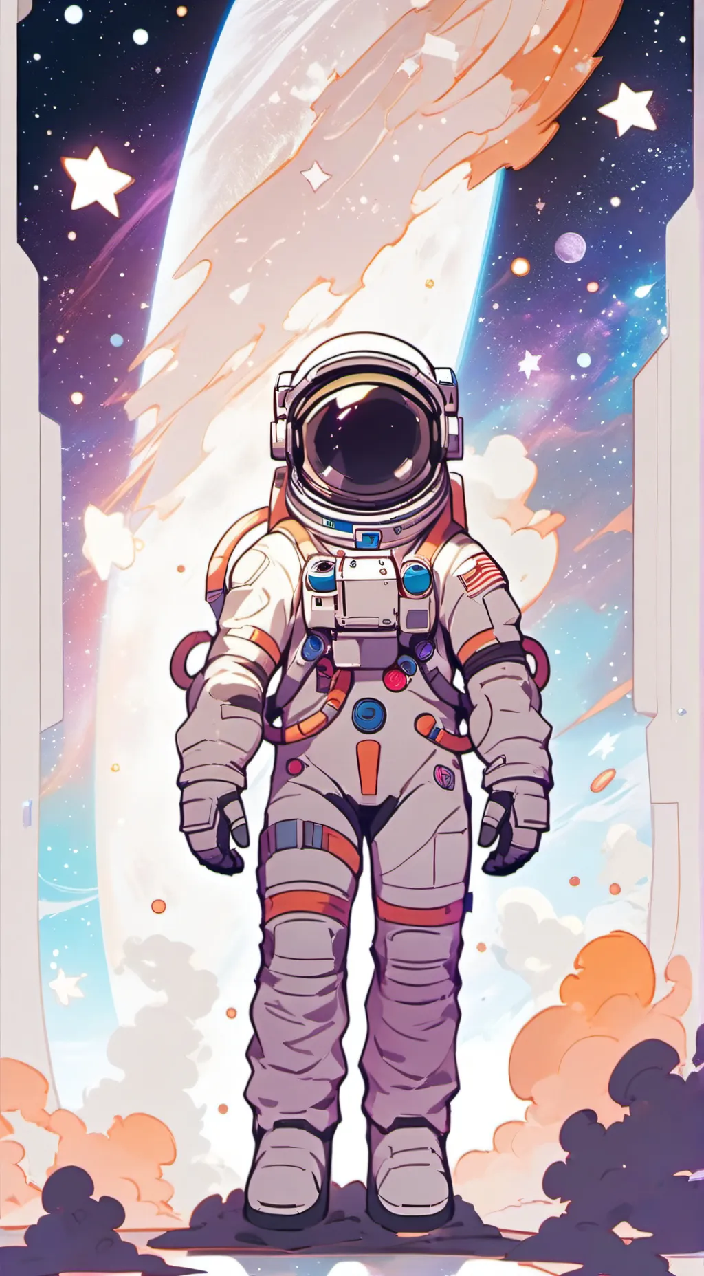 ai character: giant astronaut  background