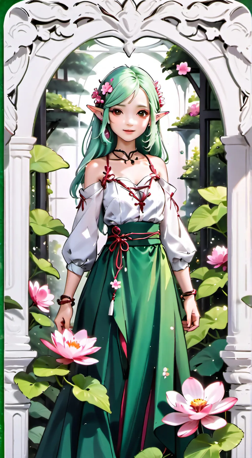 ai character: Elfa del Jardin💖🌸 background