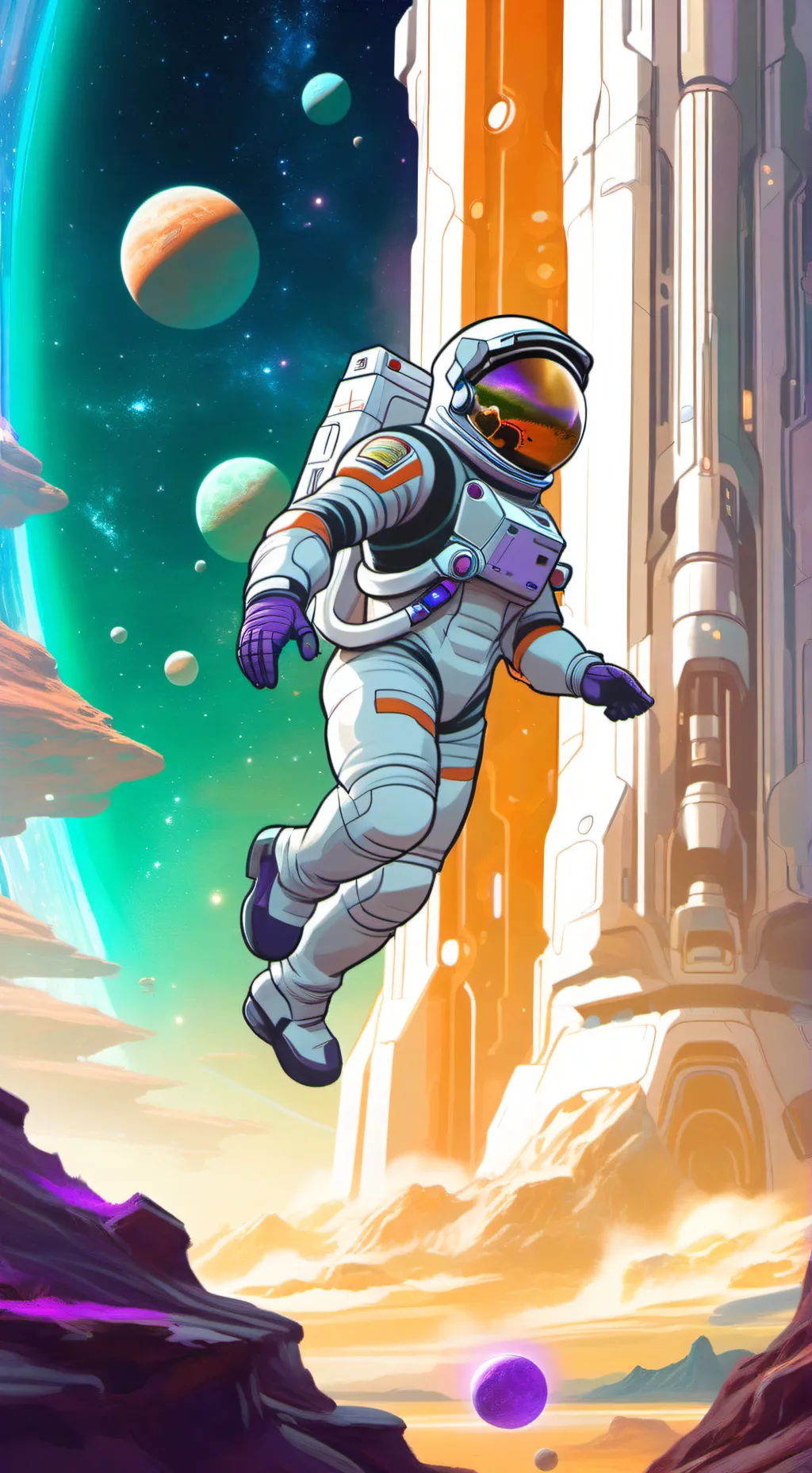 ai character: giant astronaut  background