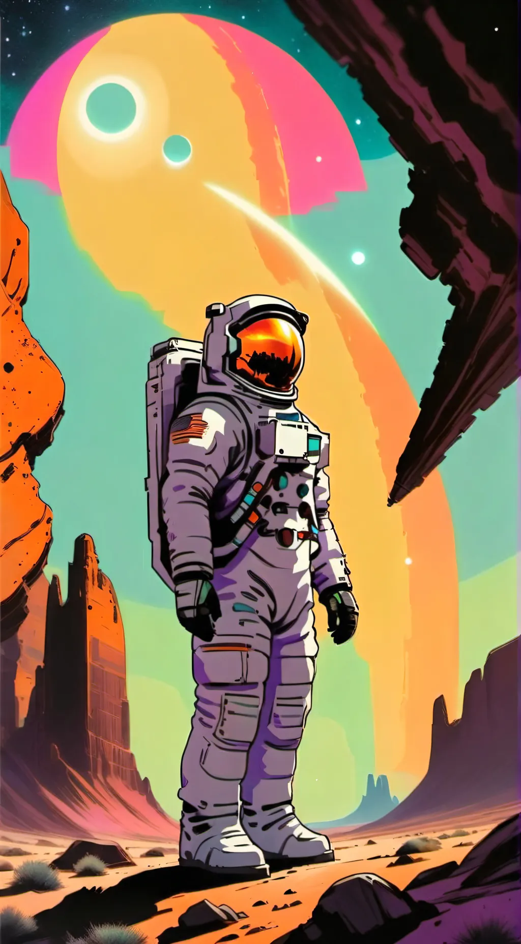 ai character: giant astronaut  background