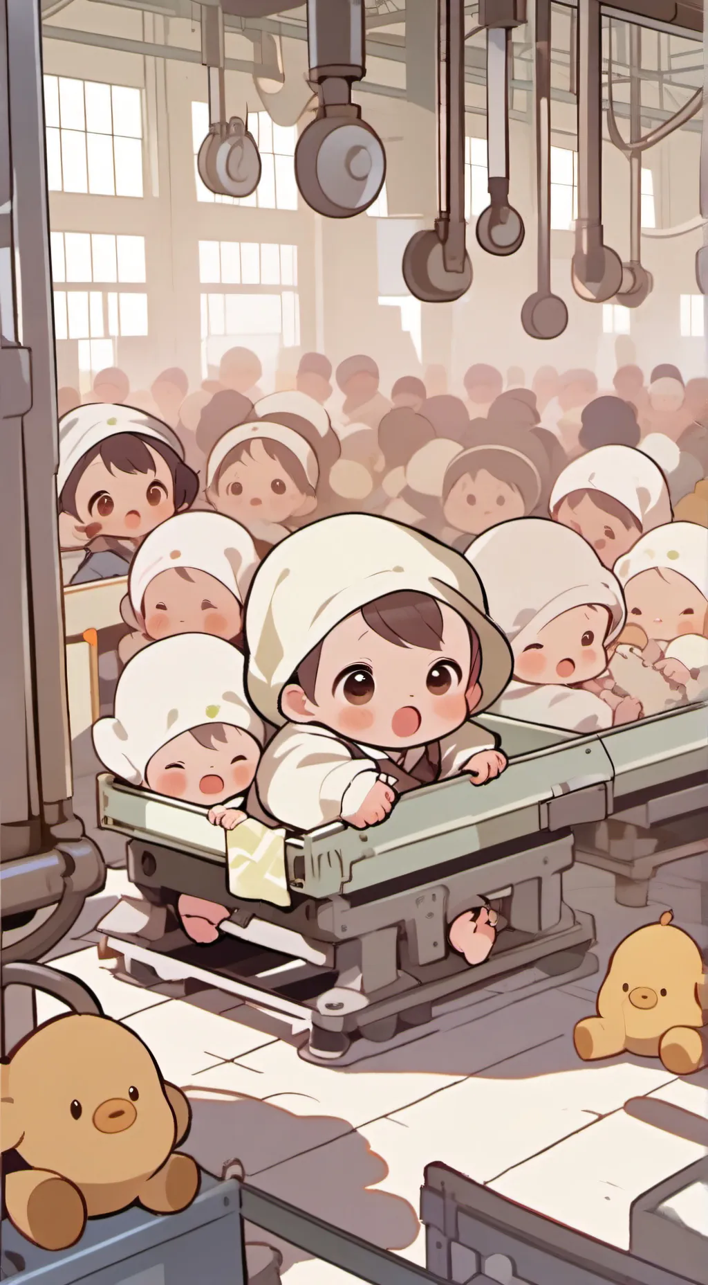 ai character: factory babies!  background