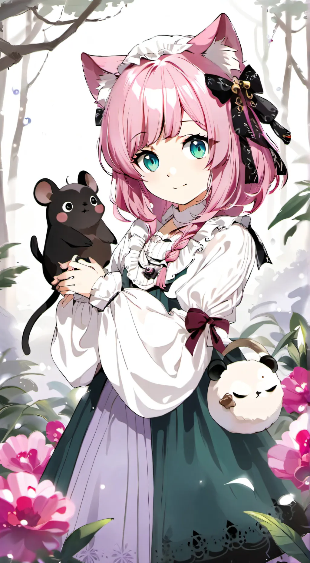 ai character: Giant cat girl  background