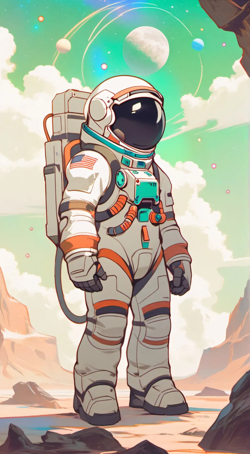 ai character: giant astronaut  background