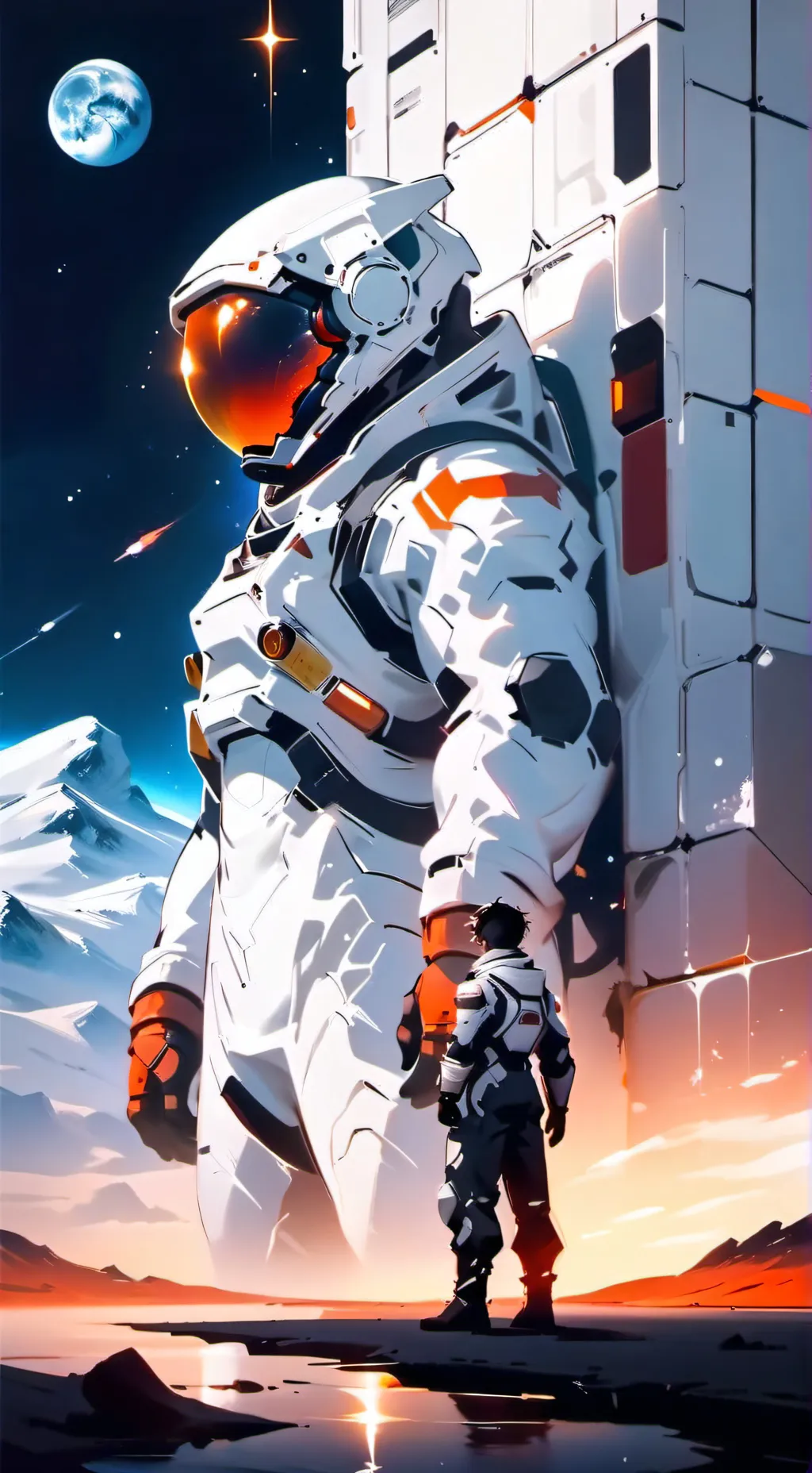 ai character: giant astronaut  background
