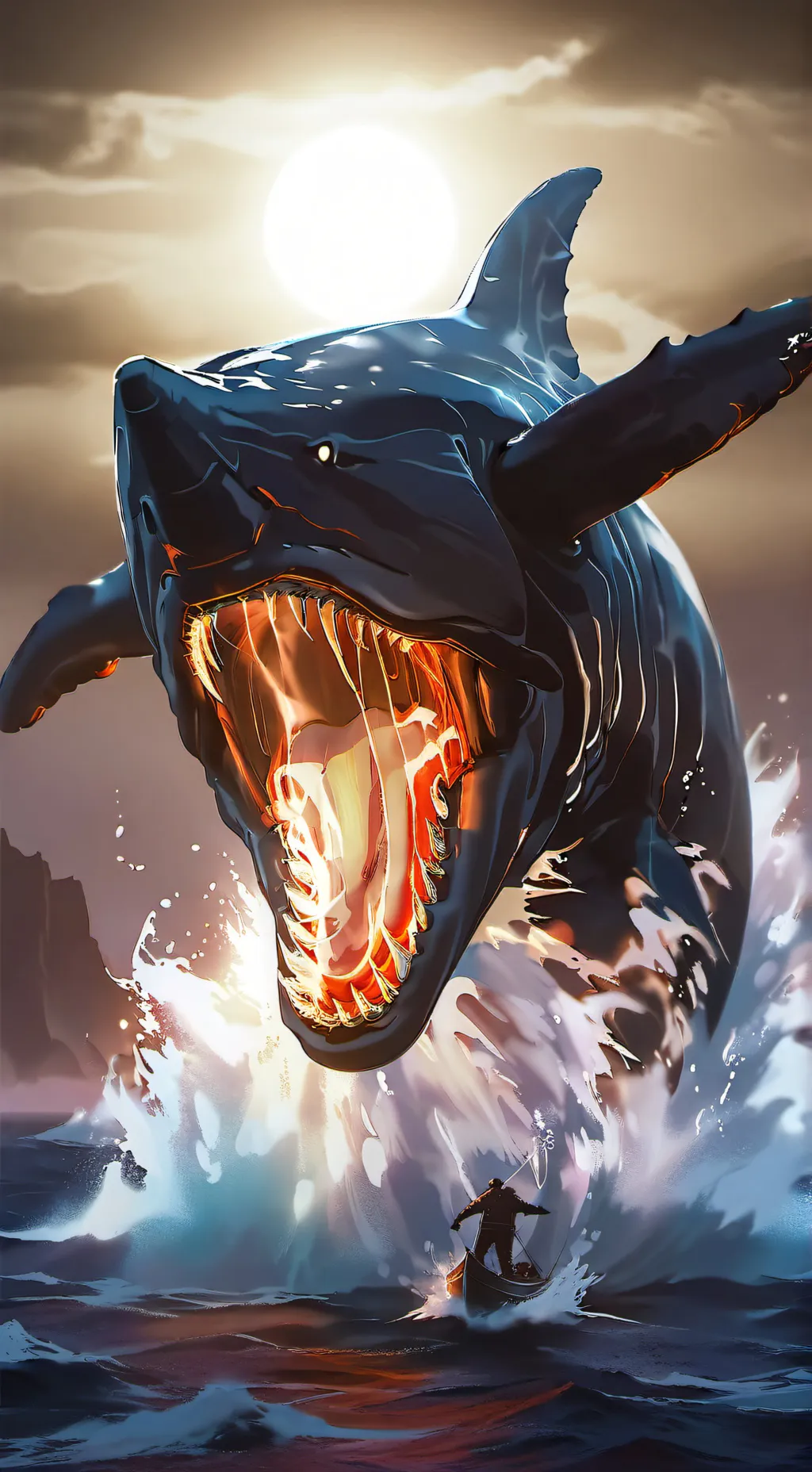 ai character: giant whale  background