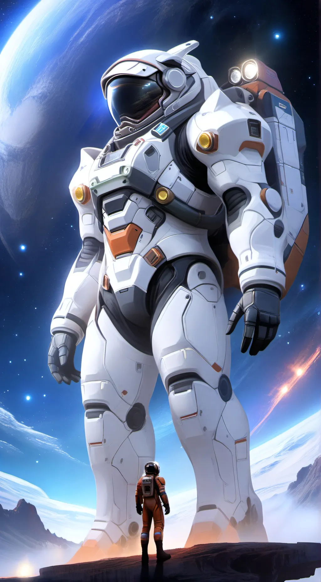 ai character: giant astronaut  background