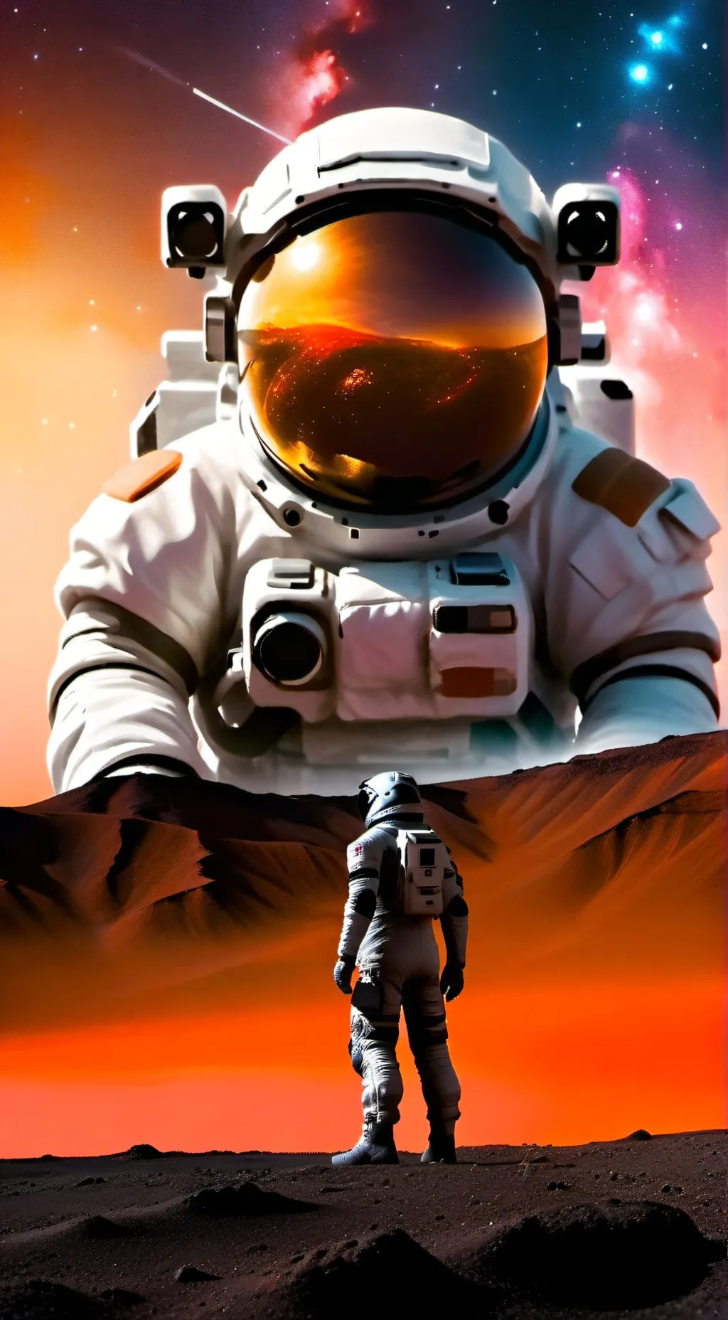 ai character: giant astronaut  background