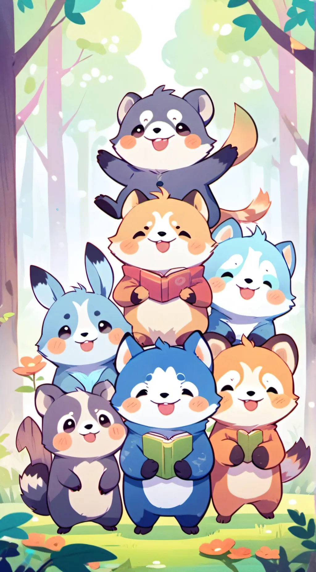 ai character: smiling critters background