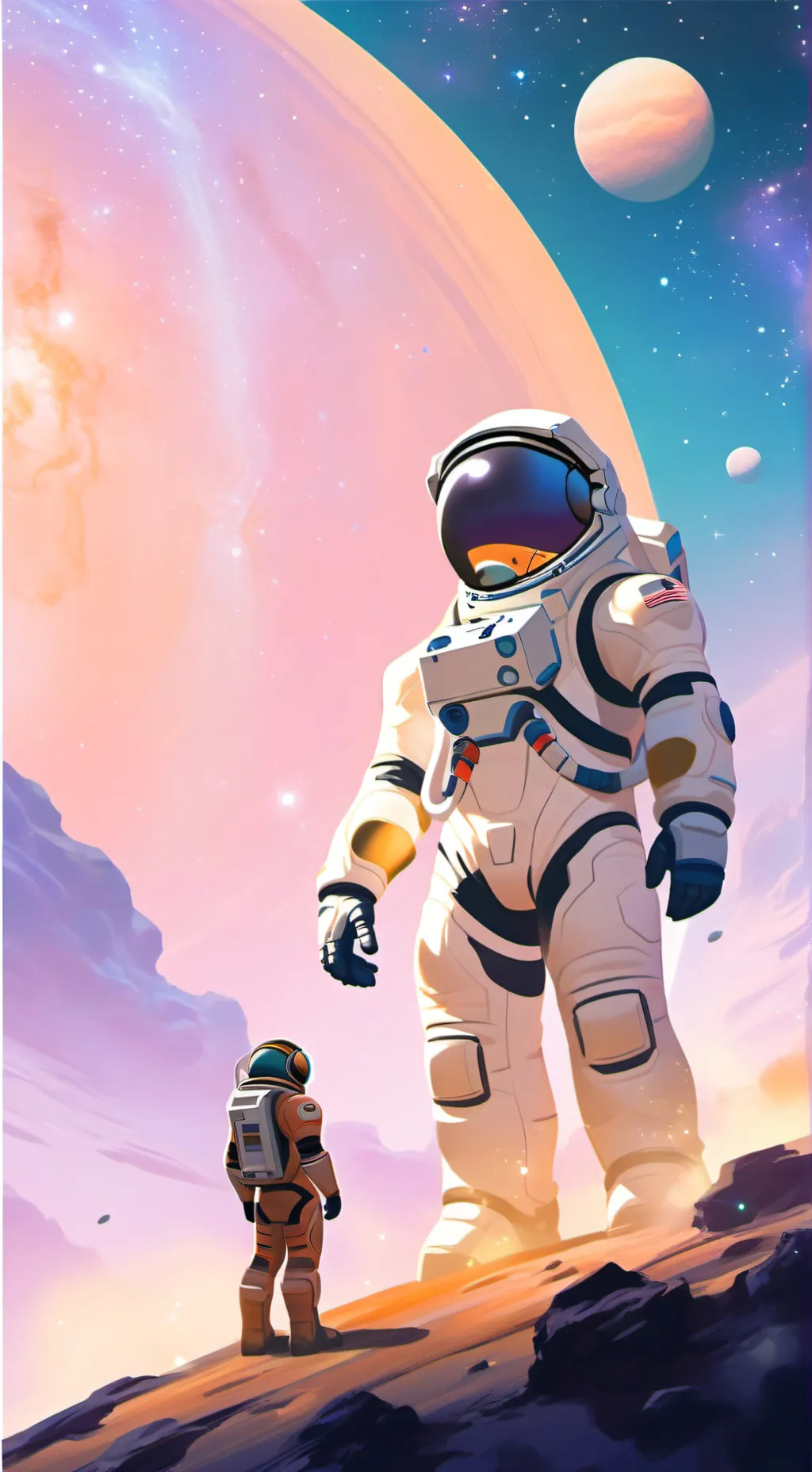 ai character: giant astronaut  background