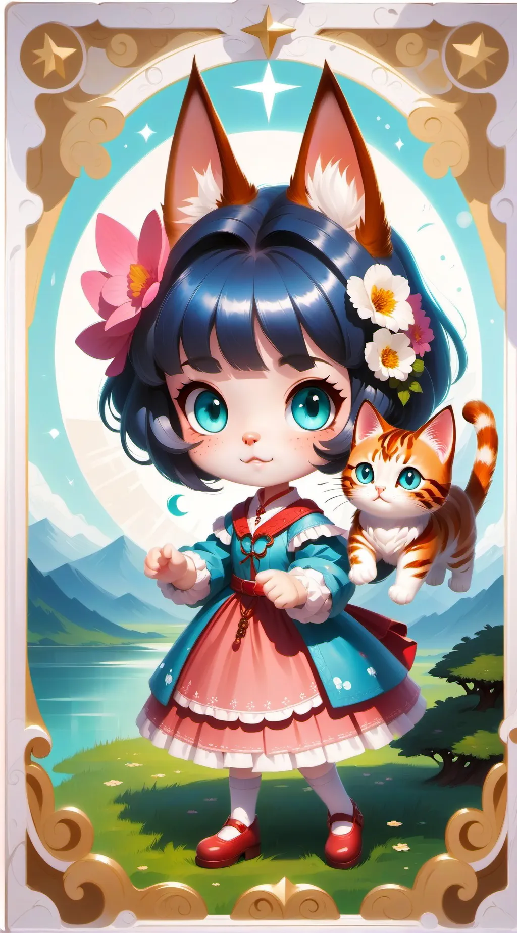 ai character: Cat girl🩵💜🩷 background