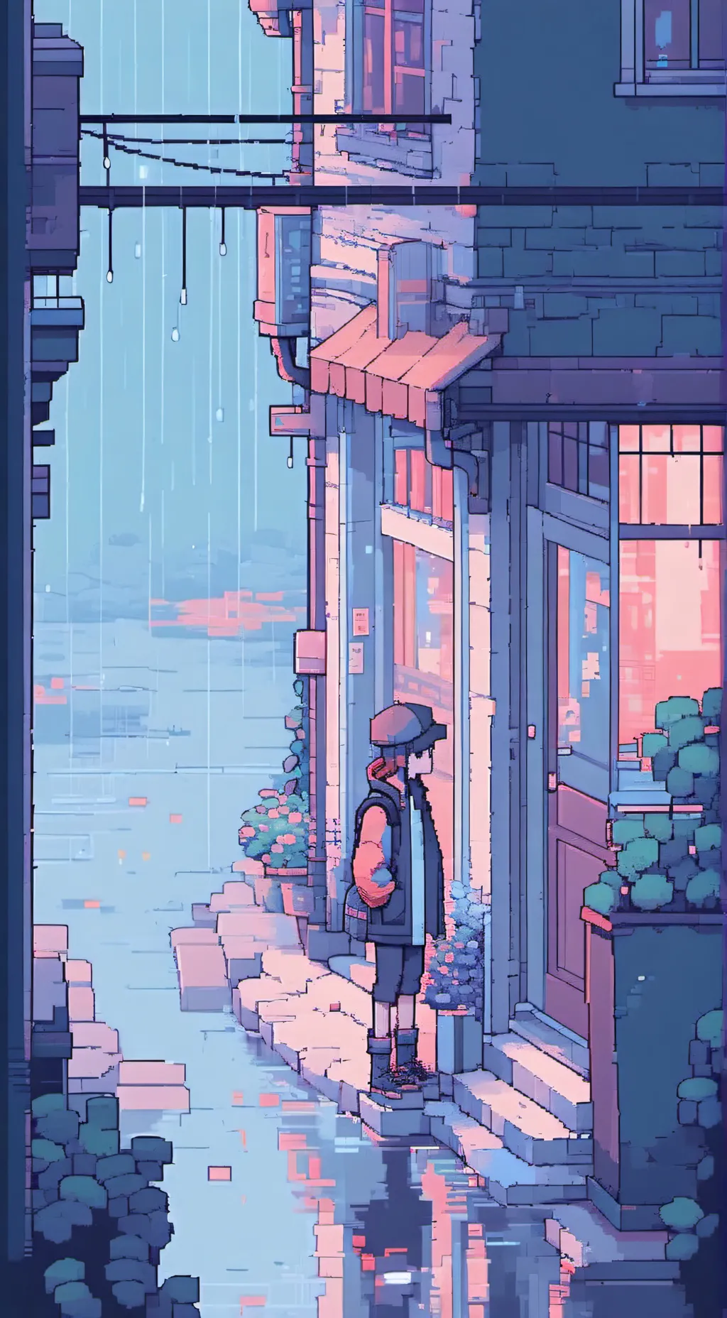 ai character: MHA rainy day background