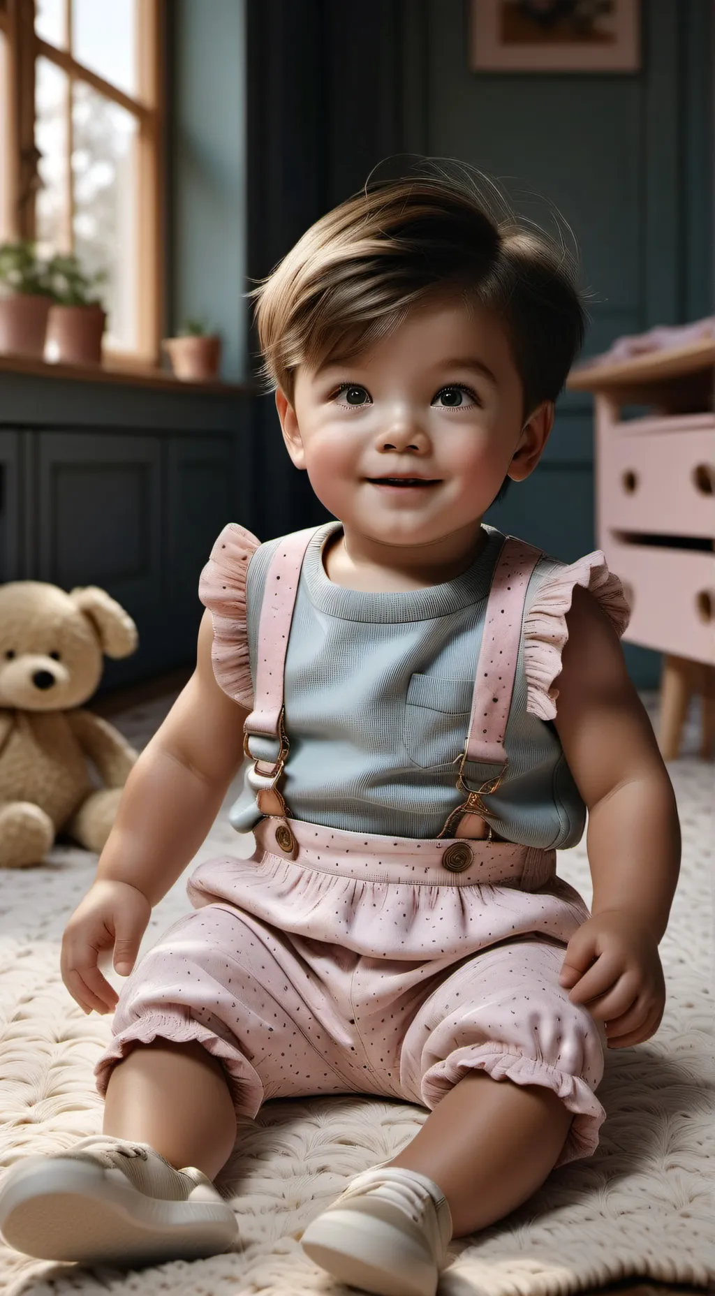 ai character: girl clothson boy background