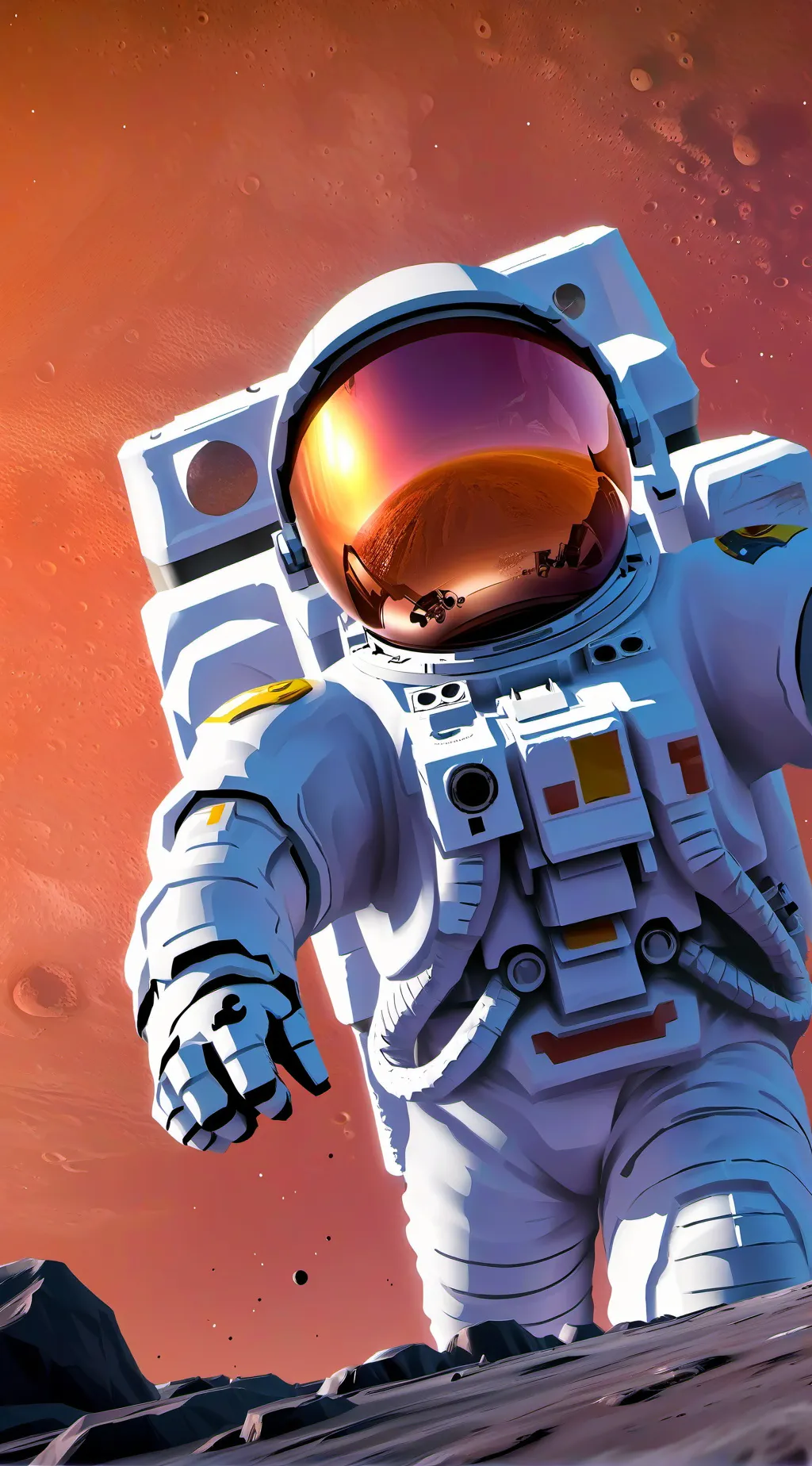 ai character: giant astronaut  background