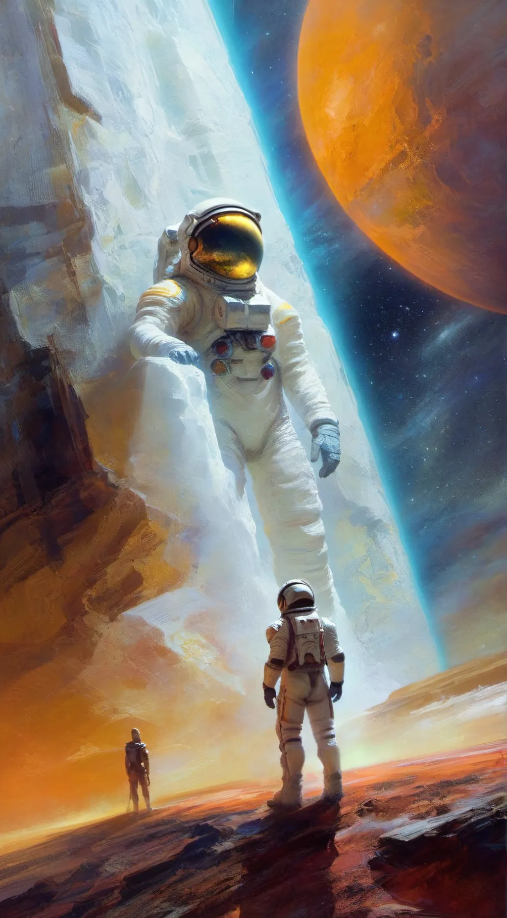 ai character: giant astronaut  background