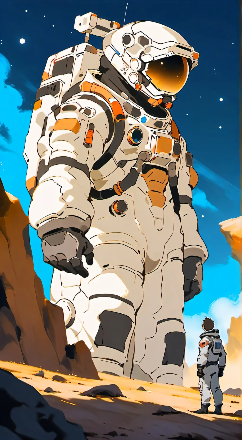 ai character: giant astronaut  background
