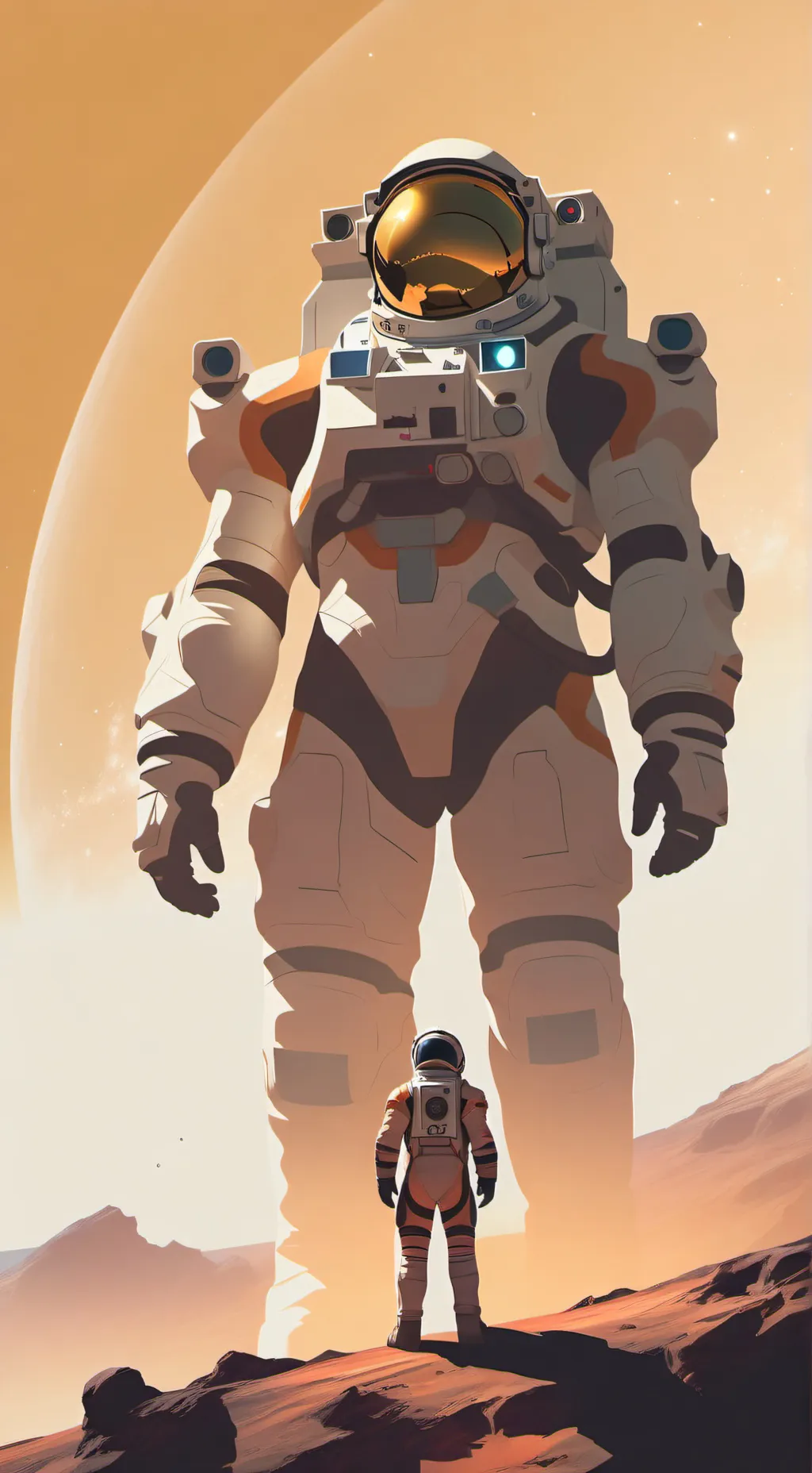 ai character: giant astronaut  background
