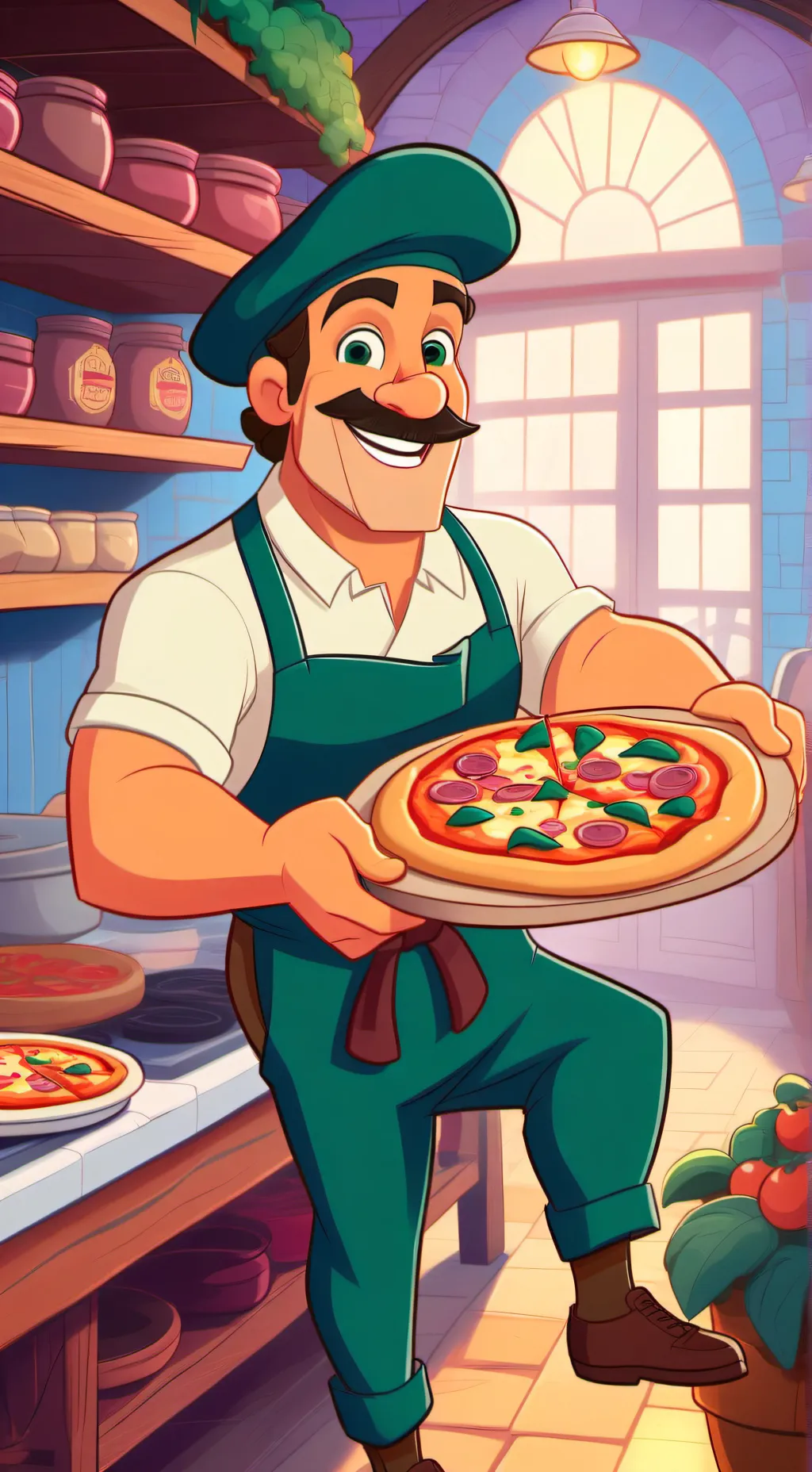 ai character: pizzaiolo background