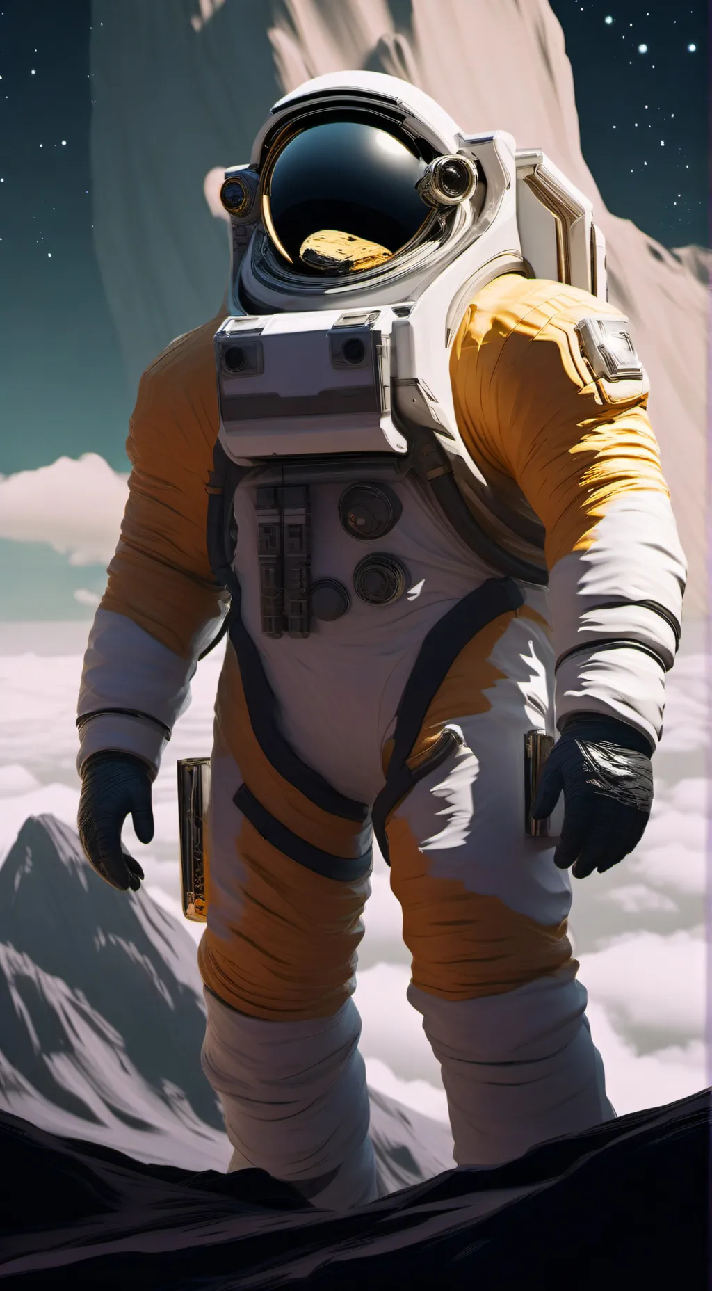 ai character: giant astronaut  background
