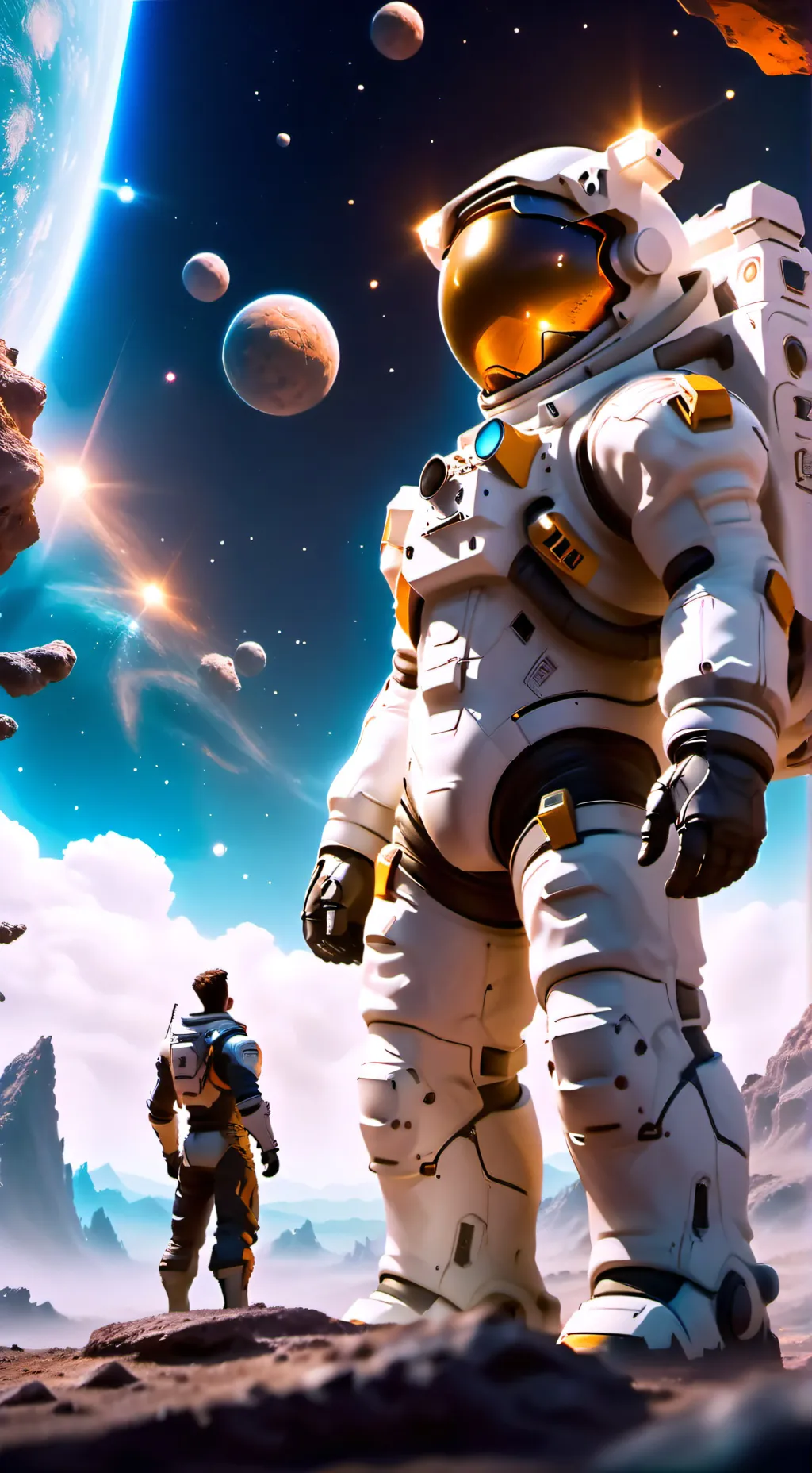 ai character: giant astronaut  background