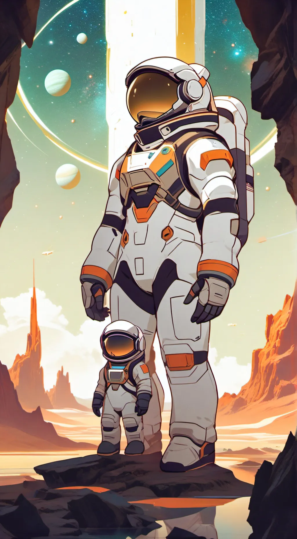 ai character: giant astronaut  background