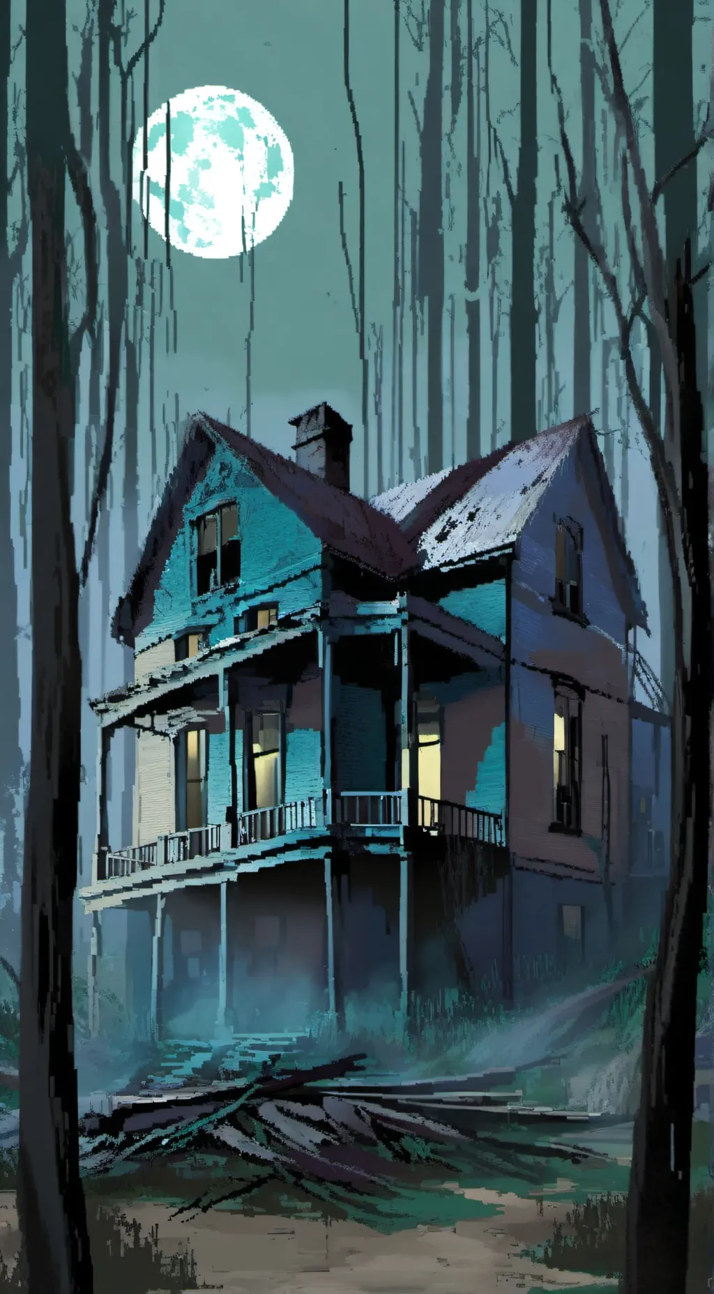 ai character: Jjk abandonedhouse background