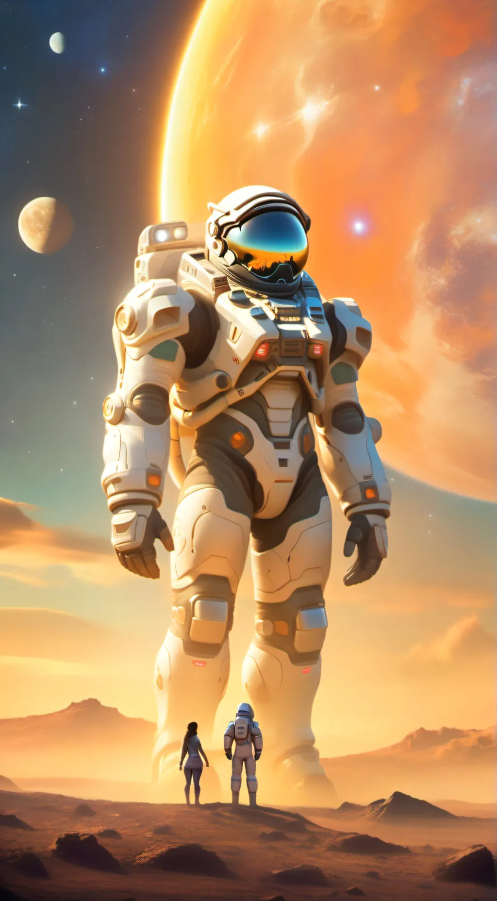ai character: giant astronaut  background