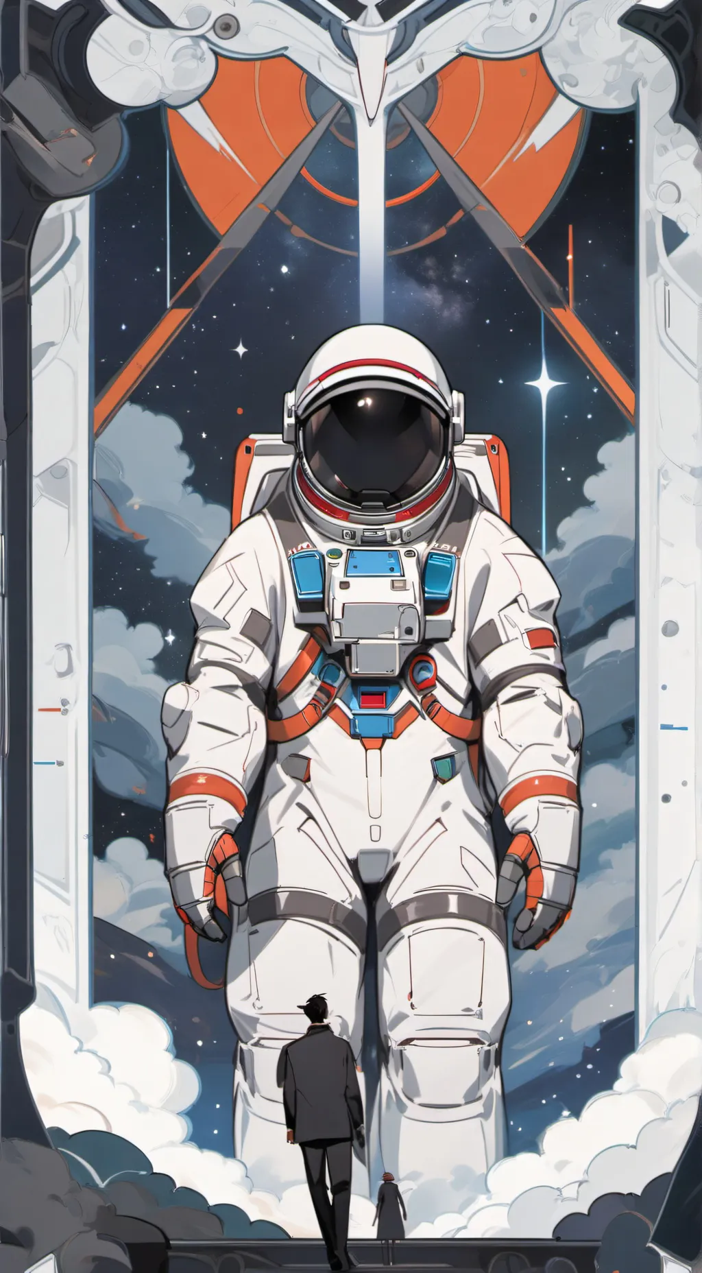 ai character: giant astronaut  background