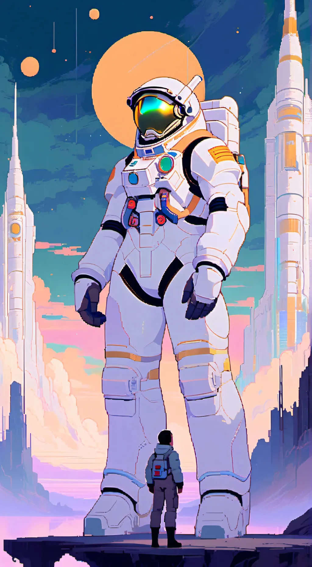 ai character: giant astronaut  background
