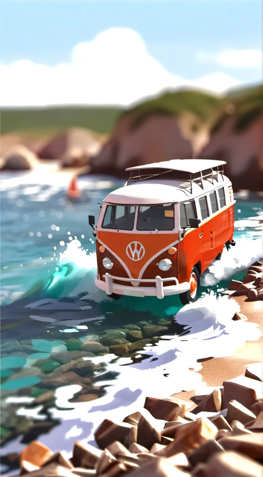 ai character: early morning beac background